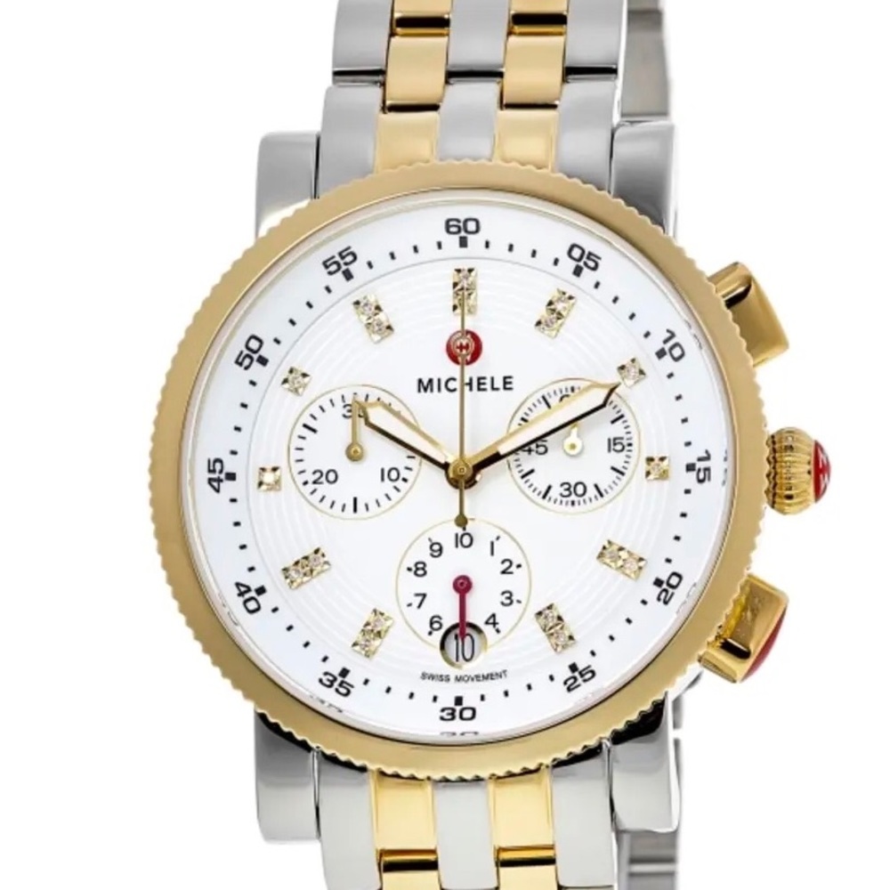 Michele MWW01C000140 Sport Sail Women's Gold/Silver Chronograph White Dial Watch